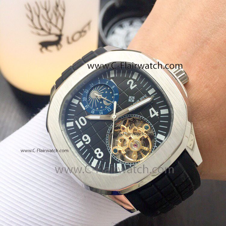 Replica Patek Philippe Tourbillon Aquanaut Watch SS Black Dial